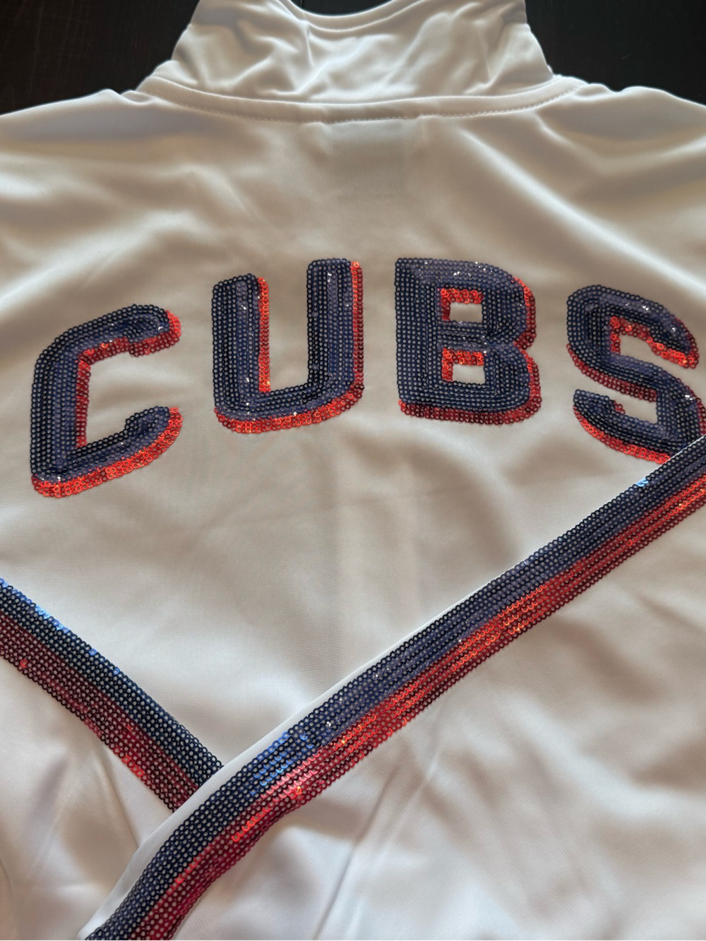 Embroidered CUBS Logo Satin Jacket - White with Red & Navy Trim